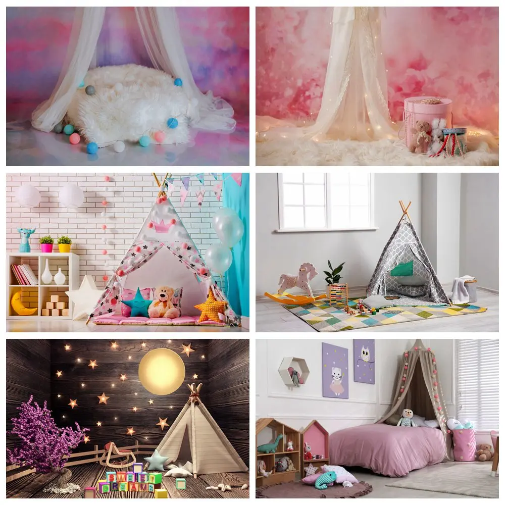 Curtain Tent Birthday Backdrop Photography Decoration Children Party Baby Room Balloon Lights Board Home Studio Photo Background