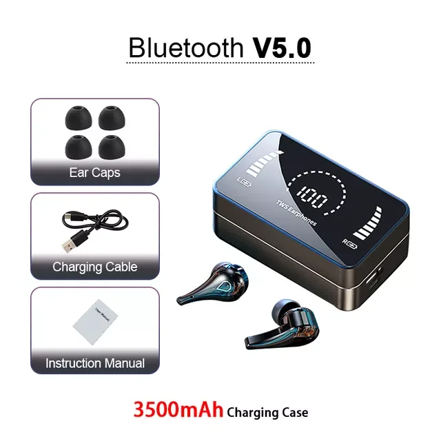 

Bluetooth 5.0 headphones Charging Box Wireless bluetooth headset New mirror LED display Wireless headphones Stereo earphones