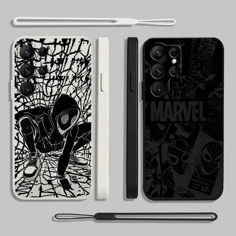 

Liquid Rope Phone Case For Samsung S23 S22 S21 S20 FE S10 Plus Lite Ultra 5G Cover Shell Marvel Superhero Spider-Man Cover Shell