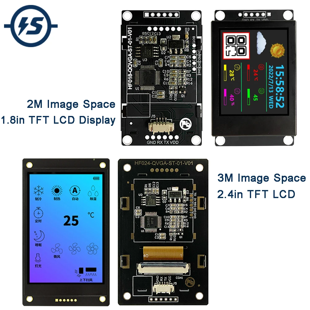 

DC3.3V/5V UART 1.8/2.4in TFT LCD Display Screen 65K 128*160 240*320 RGB Programmable Backlight Brightness Adjustment