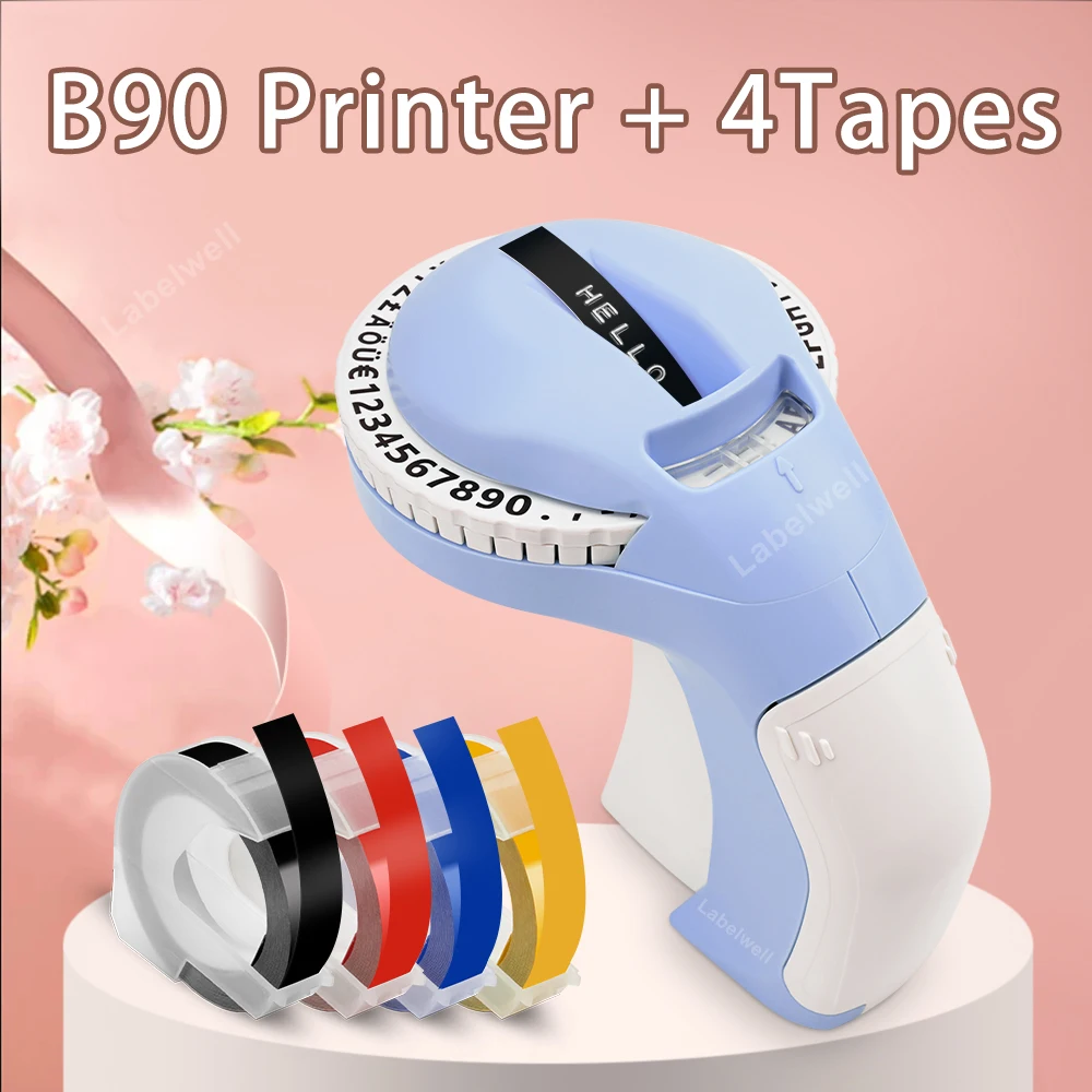 

3D Embossing Label Maker B90 Mini Label Printer Manual Typewriter with Dymo 3D Embossing Tape Replace for Dymo 12965 Printer