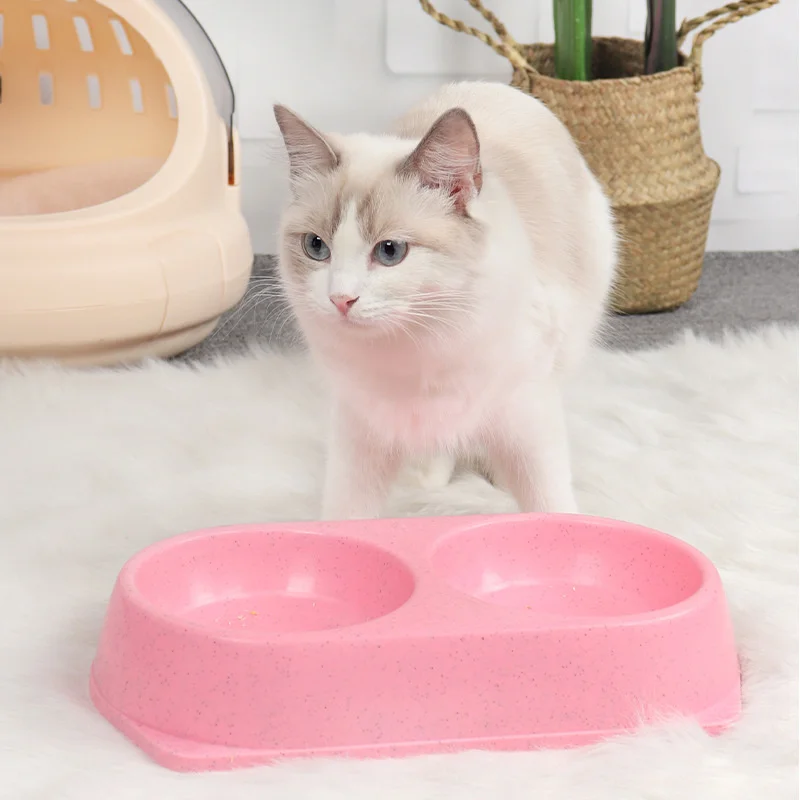 

New pet double bowl solid color PP round one bowl dual purpose cat food bowl dog basin pet products