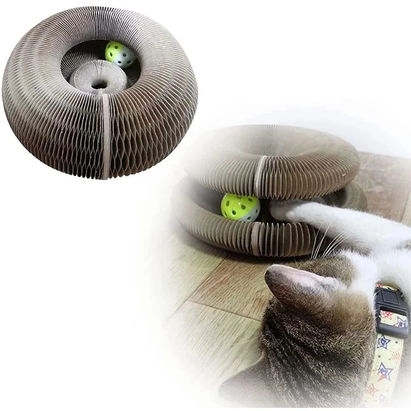 

Magic Organ Cat Scratching Board Cat Toy with Bell Ball Cat Grinding Claw Round Shape Folding Corrugated Cat tunnel cat toy