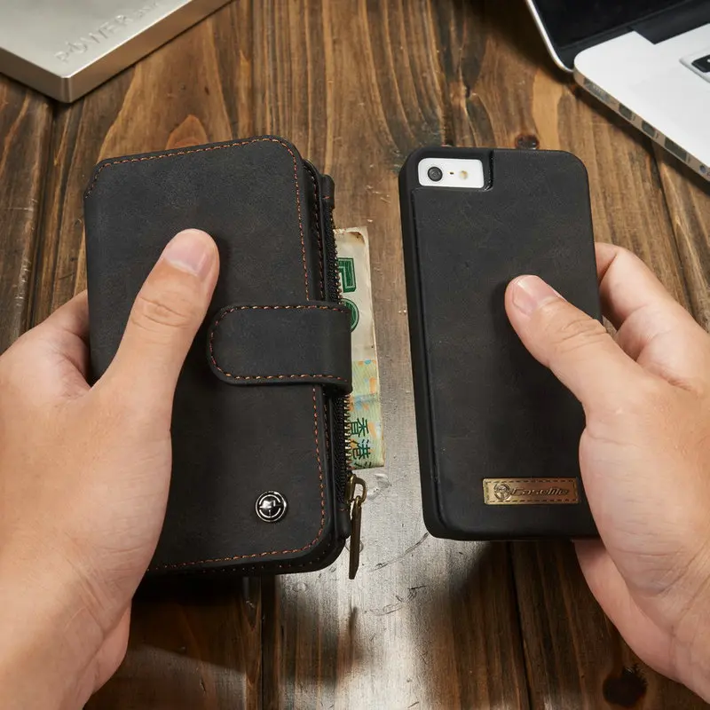 Чехол-кошелек для iPhone SE 5S 5 со съемным тонким корпусом из ТПУ и поликарбоната