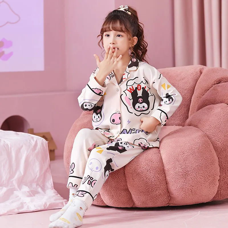 Фото 2022 Sanrioed аниме Kuromi Cinnamoroll Melody Мультяшные детские пижамы для маленьких девочек мальчиков длинная Пижама подарки №1