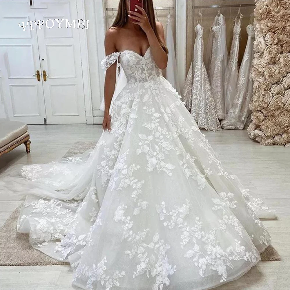 

Yi You Mei Exquisite Lace Off Shoulder Wedding Dresses Short Sleeves Sweetheart Boho Bridal Gowns vestidos de novia