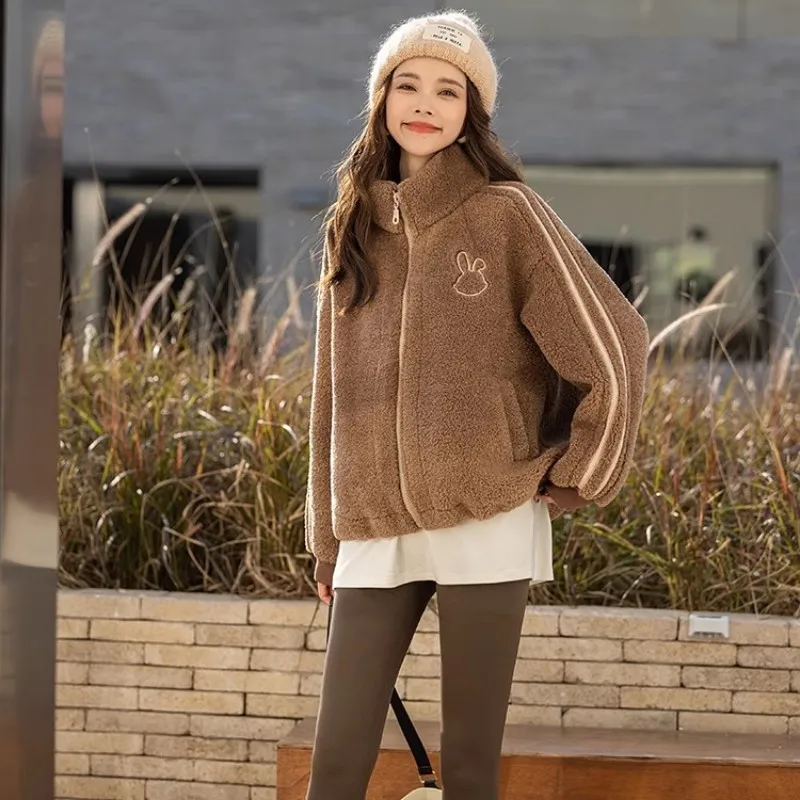 Женское пальто из овечьей шерсти с воротником-стойкой новинка зима 2023 свободный