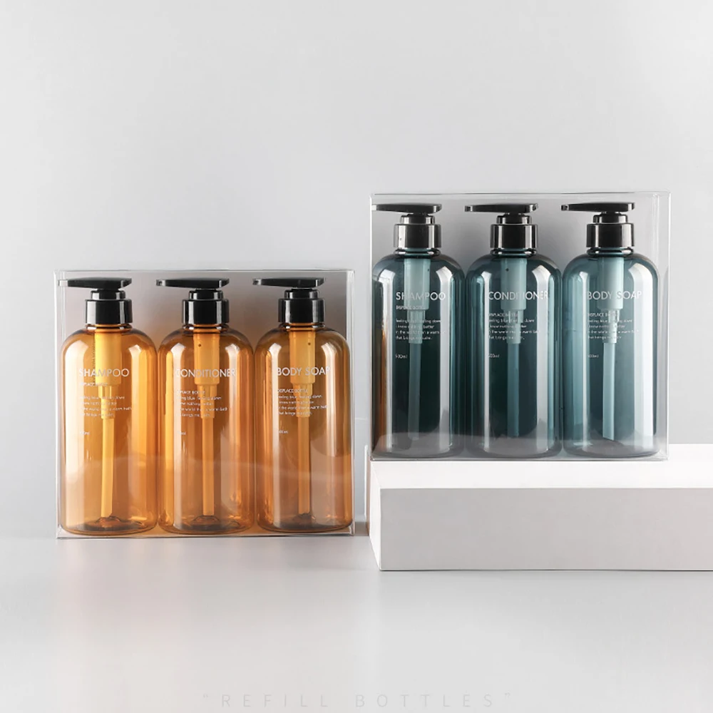 

3Pcs/Set Press Type Lotion Bottle Travel Refillable Cosmetic Container Shampoo Shower Gel Hand Sanitizer Tube Bottling 300ML/500