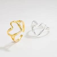 100 solid 925 sterling silver hollow heart rings for women gold plated trendy retro anillos party gifts accessories