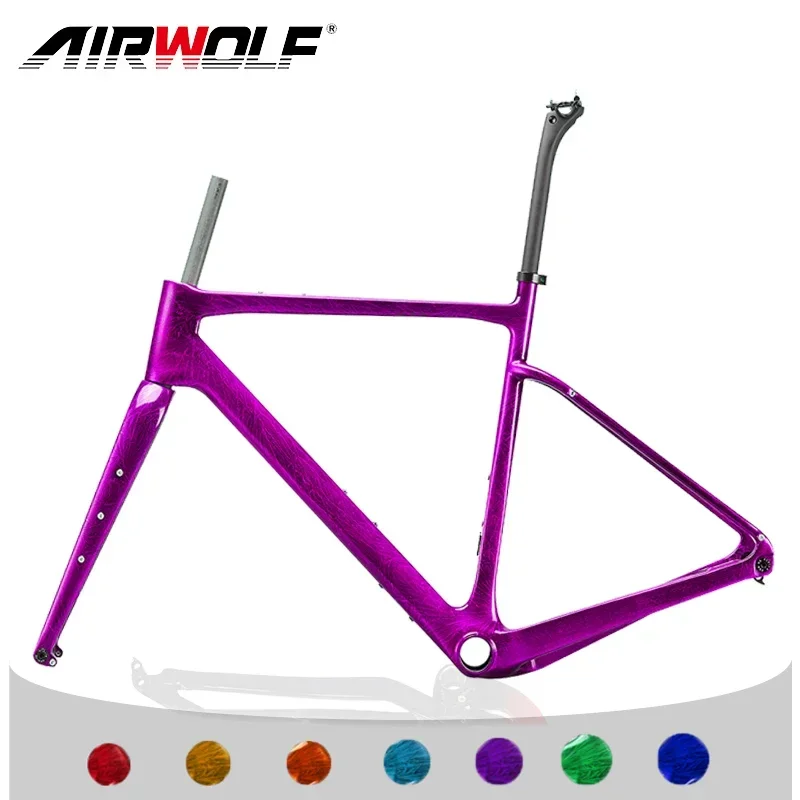 

Airwolf New Carbon Gravel Frame 700*45C Disc Brake Road Gravel Bicycle Frameset 700C Cyclocross Bike with Handlebar Crystal Pink