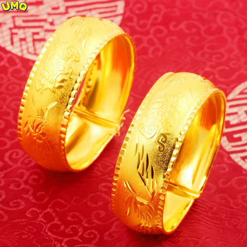 

Hoyon Wedding Set 24k Pure Gold Color Jewelry New Thin Fine Dragon and Phoenix Bridal Bracelet 20x60mmfor Wedding
