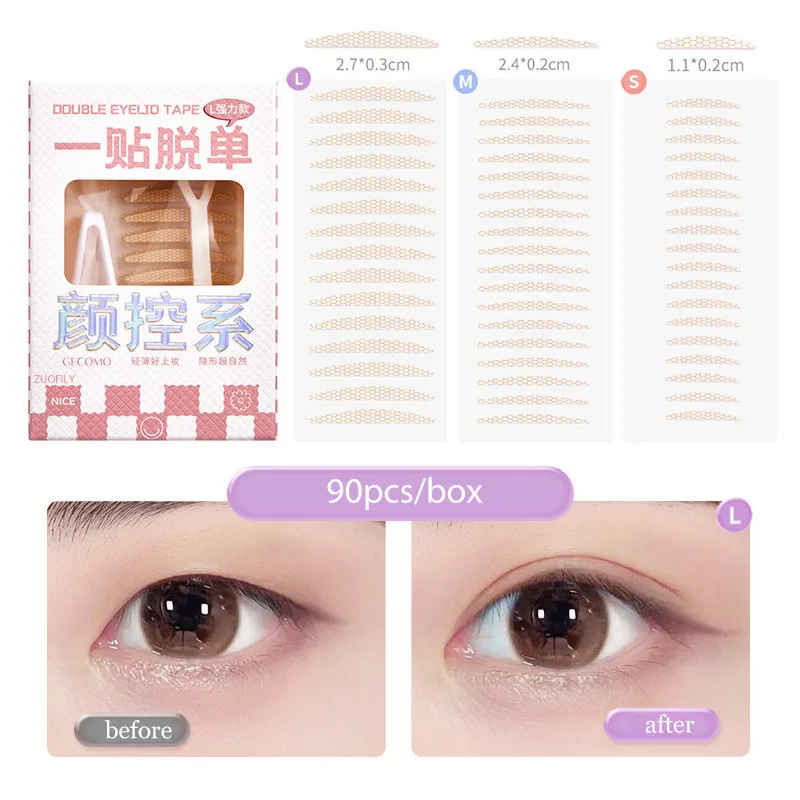 

90pcs Eyelid Tape Sticker Invisible Double Fold Eyelid Lace Paste Clear Beige Stripe Self-adhesive Natural Eye Tape Makeup Toolm