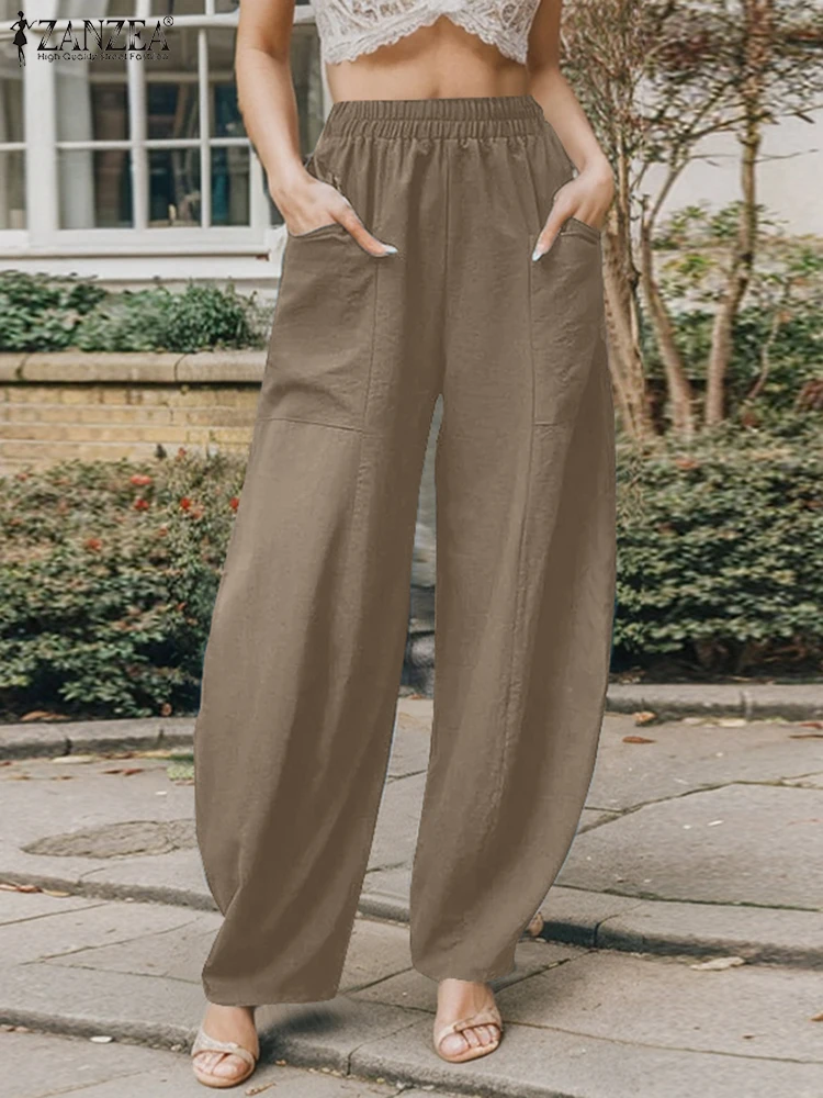ZANZEA большие женские осенние брюки из репы однотонные свободные хлопковые модные