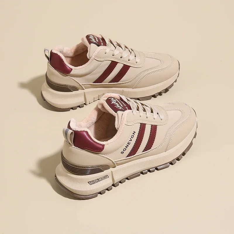 Модные женские массивные кроссовки на тонкой меховой подкладке зимняя обувь