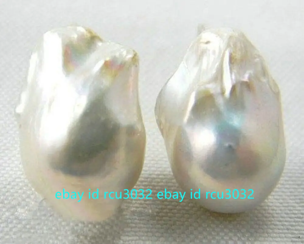

14x20mm White Natural Freshwater Cultured Keshi Baroque Pearl Silver Earrings