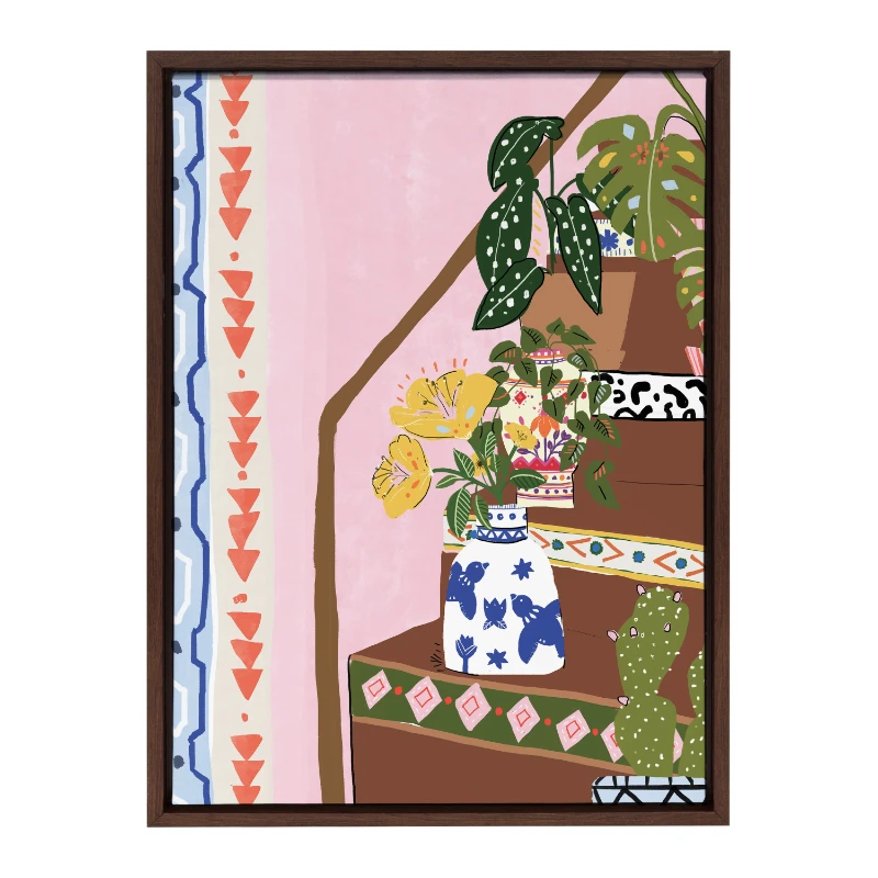 

Sylvie Bohemian Stairs Framed Canvas Wall Art by Alja Horvat, 18x24 Brown, Decorative Boho Art for Wall
