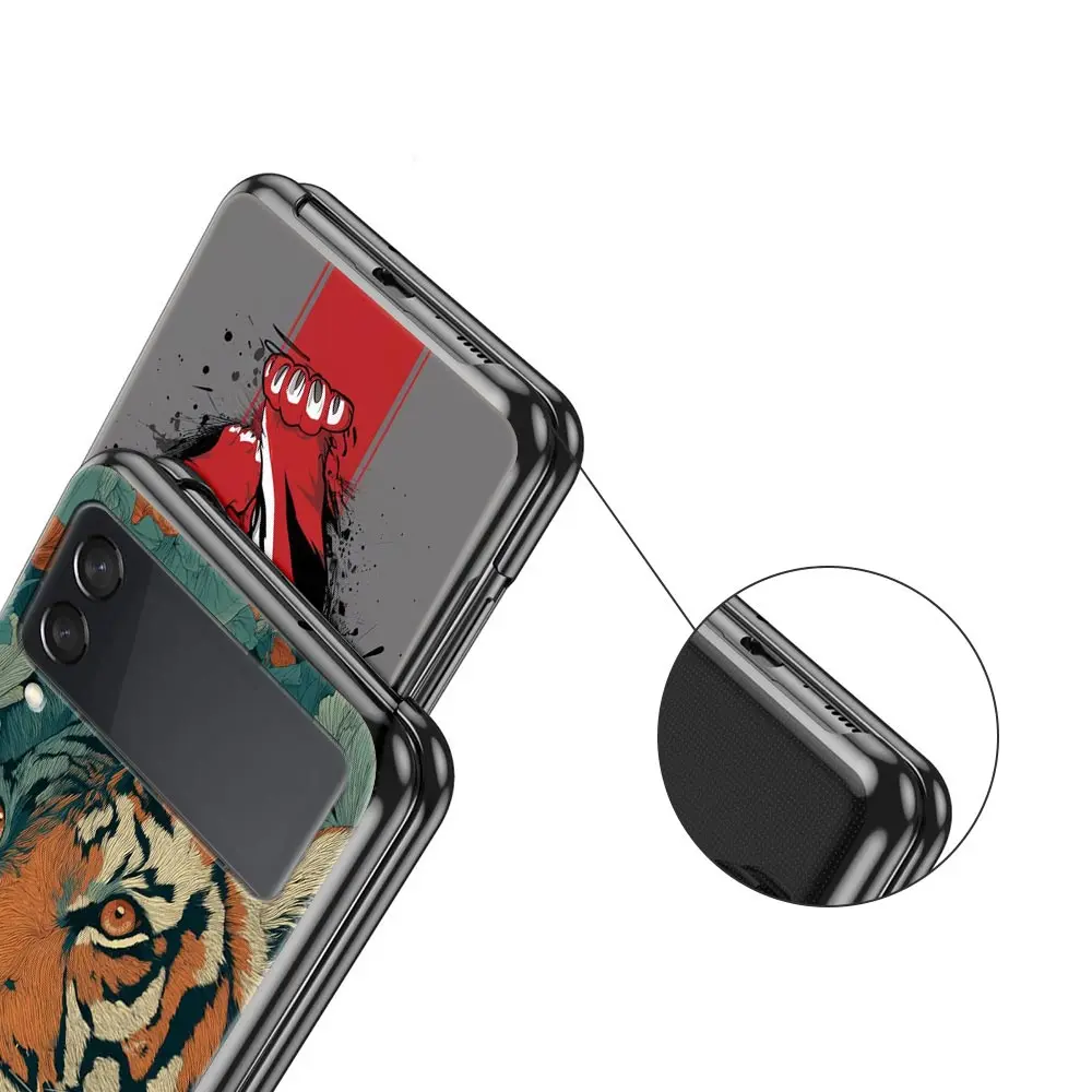 Фото Жесткий чехол для телефона из поликарбоната для Samsung Galaxy Z Flip 7 6 5 4, черный чехол для Galaxy Z Flip 3, складной противоударный чехол с рисунком тигра №4