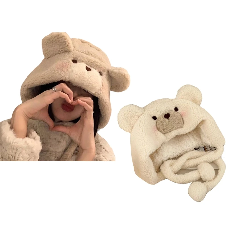 

Bear Earflap Hat Bear Ear Hat Plush Trapper Hat Bomber Hat Bear Ski Hat