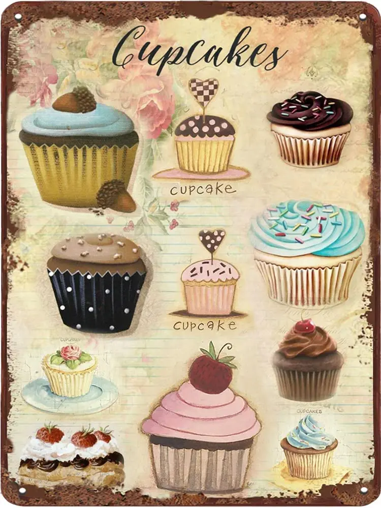 

Кремовый кекс, античный винтажный жестяной знак, декор для выпечки, кухонный Настенный декор, готов для подвешивания для кафе, баров, украшение 5, 5x8