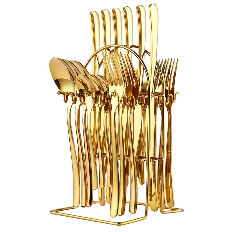 Nordic Cutlery 24Pcs Rack Set Stainless Steel Cutlery Set With Rack Knife Fork Spoon Tea Spoon Cutleries