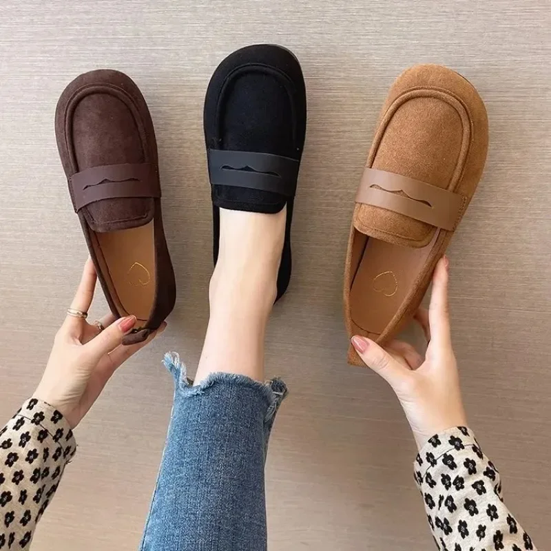 

2023 New Ladies Flat Shoes Casual Shoes Non-Slip Driving Shoes Leather Comfortable Flat Shoes Black Brown Casual Loafers Shoes