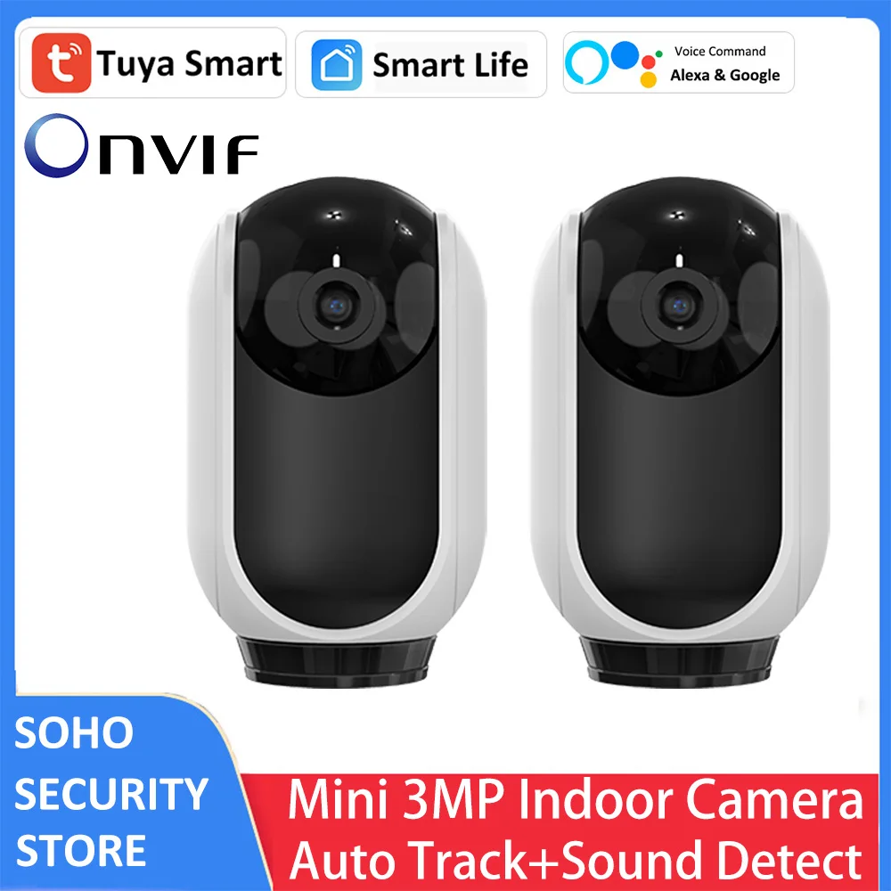 

2 Pack 3MP 1080P Indoor Tuya Alexa Google Security Surveillance CCTV Wireless WiFi Cloud Auto Tracking H.265 Private Mode Camera