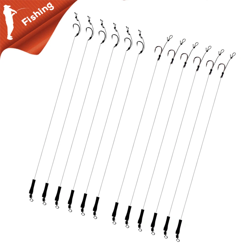 

12Pcs 12lb Fishing Hair Rigs Assorted Hand Tied Carp Fishing Barbless Hooks