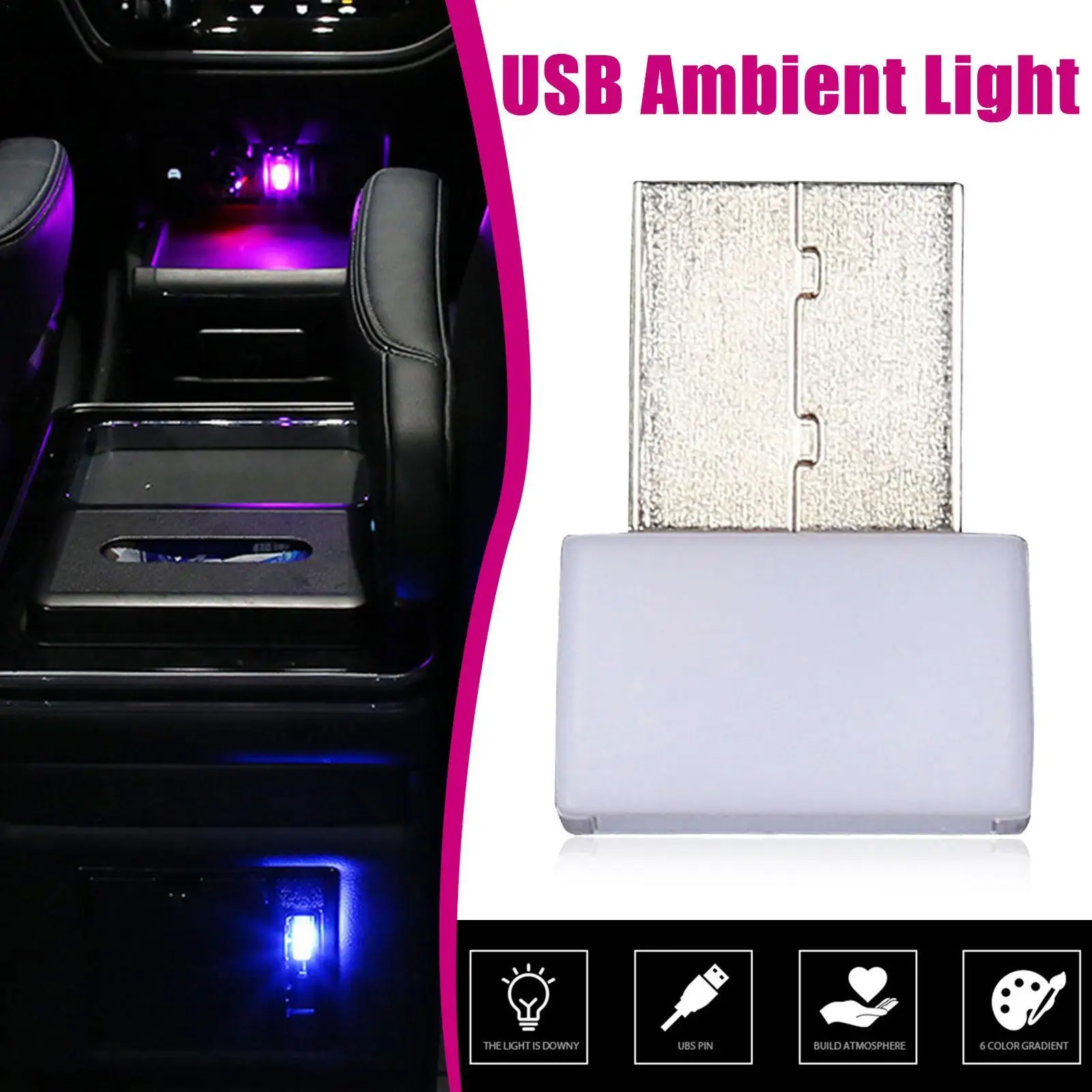 

USB Colorful Atmosphere Light LED Car Light Auto Interior Decor Lamp RGB Voice Control Ambient Light Colorful Light Accessory