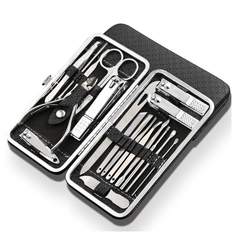

19Pcs/Set Pruning Nail Clippers Pedicure Portable Travel Stainless Fingernail Cutter Home Grooming Tool Kit Fingernail Suit