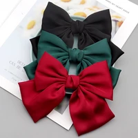 solid color silk satin large bow hairpin female alligator clip women high end hair accessories wine red dark green bow hairclip