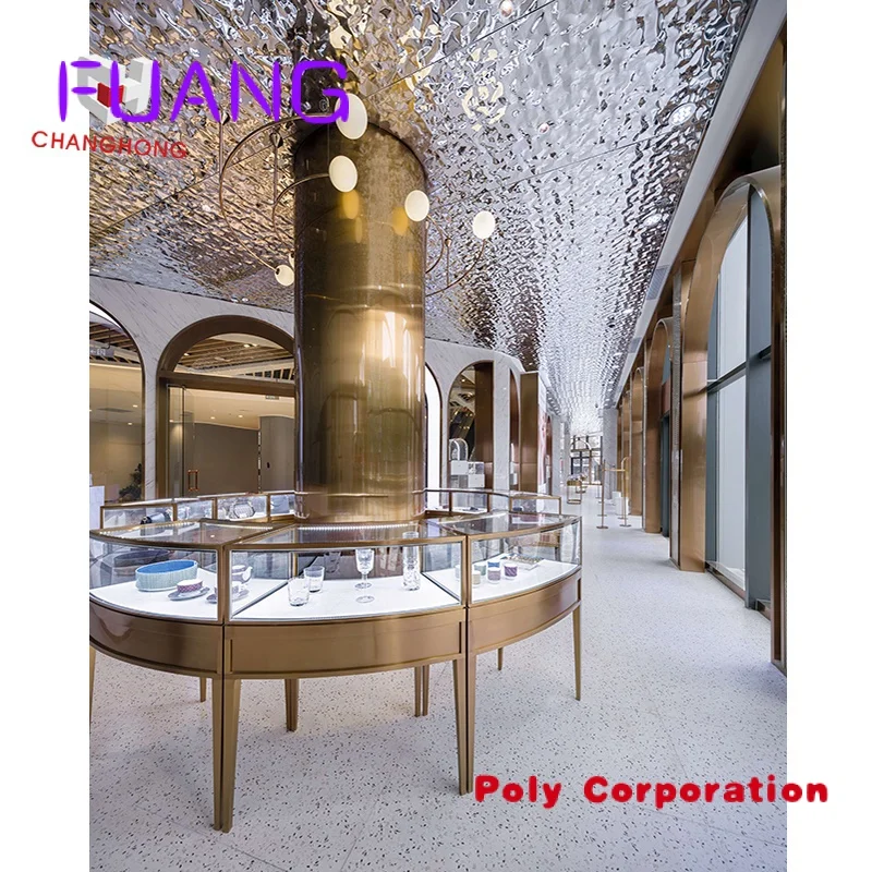 Luxury Metal Shop Fittings With LED For Gold Shop Retail Store Cabinet Display Table Glass Display Case Jewelry Display Showcase