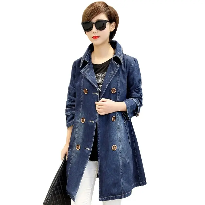 

UHYTGF Jeans Jacket Women Denim Jacket Windbreaker Coat Clothes Loose 5XL Loose size Spring and autumn Coats Double-breasted 366