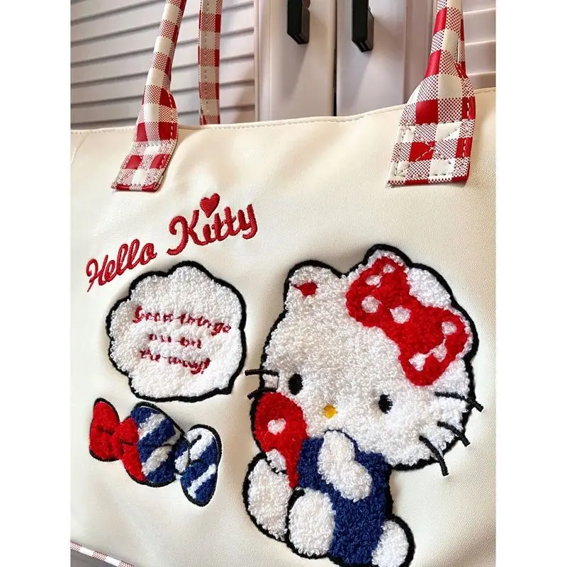 Sanrio Purse Anime Backpack Embroidered Hello Kitty Bag Tote Bag Cute Sweet Girl Student Party Large Capacity Shoulder Handbag
