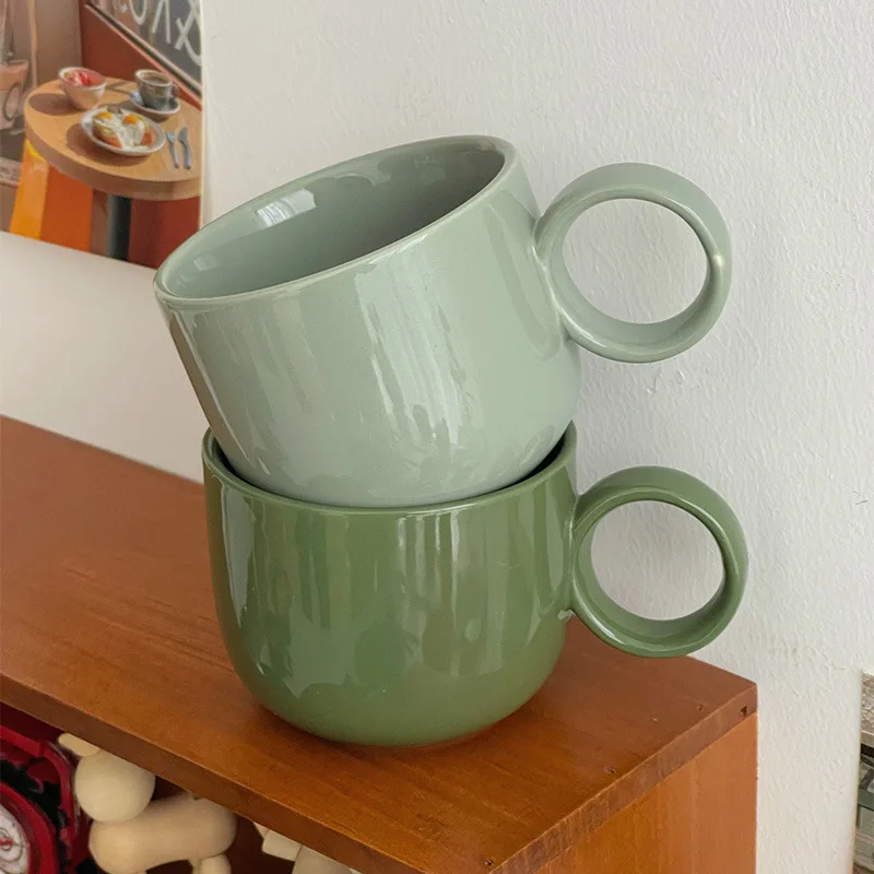 

Ins Ceramic Morandi Mug Coffee Cup Milk Mark Tea Cup Green Solid Color Latte Cup Fashion Office Mug Couples Cup