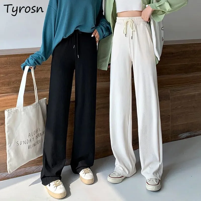 

Женские брюки длиной до щиколотки, удобные универсальные драпированные брюки с эластичным поясом в Корейском стиле, элегантные свободные брюки, новая эстетика