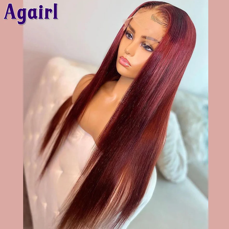 

Ombre Red 13x6 Straight Lace Frontal Wigs 13X4 Human Hair Lace Front Wig Malaysian Remy 30 Inch Transparent Lace for Black Women