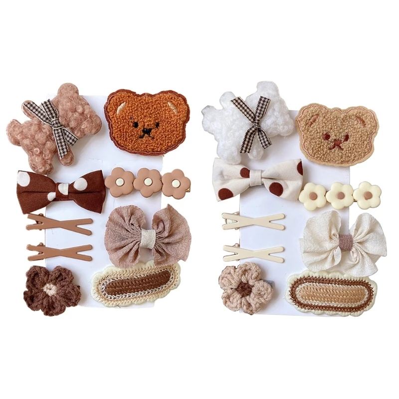 

Q0KB 9pcs Hair Barrettes Set Girl Hair Clip Set Bow Barrettes Kid Hair Clip Flower Hair Clip Bear Hair Clip For Girl