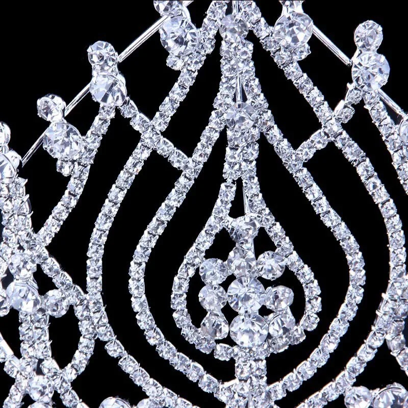 Beauty Pageant Crown Rhinestone Pageant Tall Crowns Crystal Adjust Contour Band Miss Big Tiara