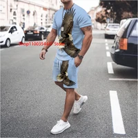 summer mens fitness fashion mens casual sportswear suit oversized sports suit short sleeved t shirt shorts 2 piece set