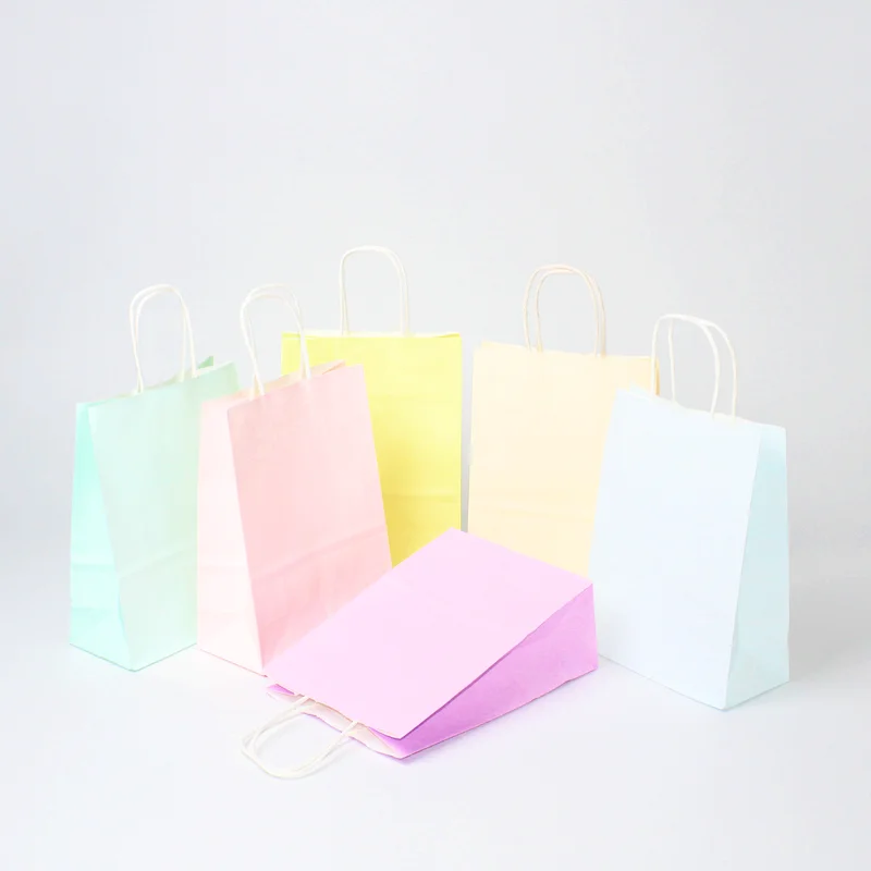 10/30/50pcs Candy color paper bag with handles Festival gift bag shopping kraft packing bag