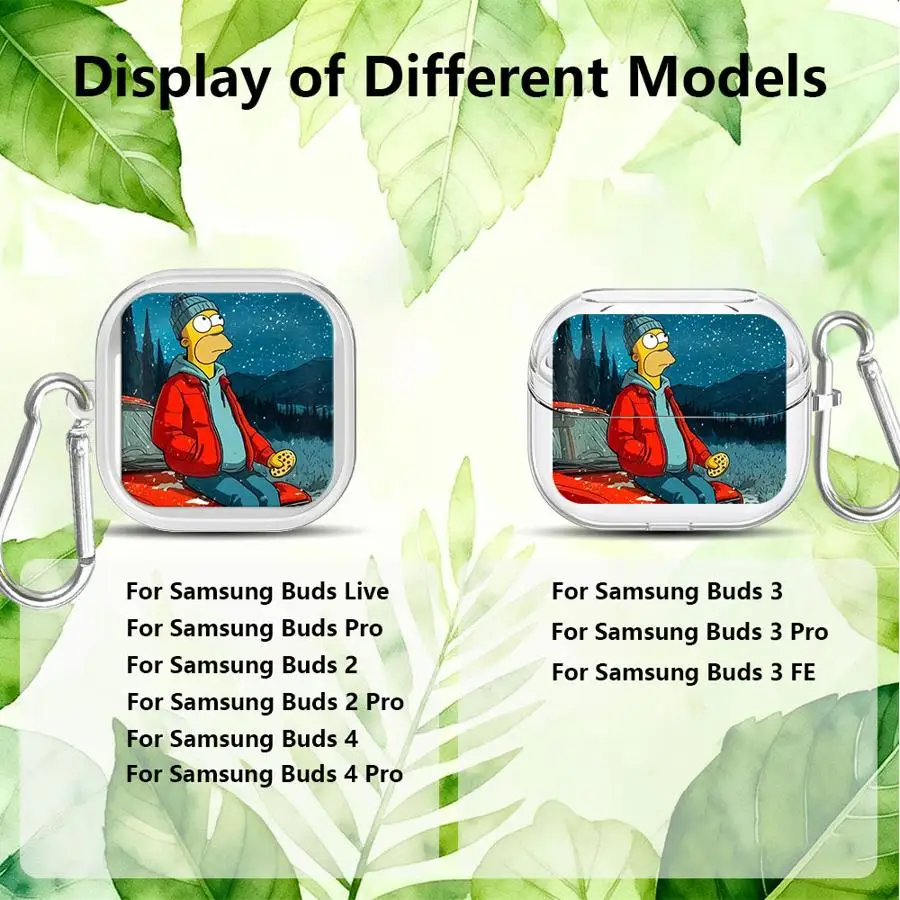 Фото Чехол для наушников Samsung Galaxy Buds 4Pro 2Pro 3Pro 2 3 FE Live 4 Pro, прозрачный чехол для наушников с крючком, мультяшный дизайн Симпсонов №5