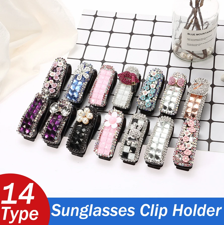 

Decoration Accessories Sun Visor Mount Sunglasses Clip Holder Rhinestone Bracket Portable Sunglasses Car Crystal Clip