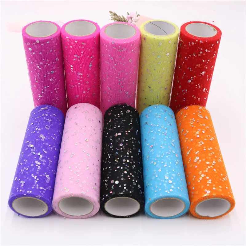 

15cm*9.2m Tulle Roll Organza Glitter Sequin Tulle Roll Spool Tutu Skirt Wedding Decoration Laser DIY Birthday Party Supplies 1PC