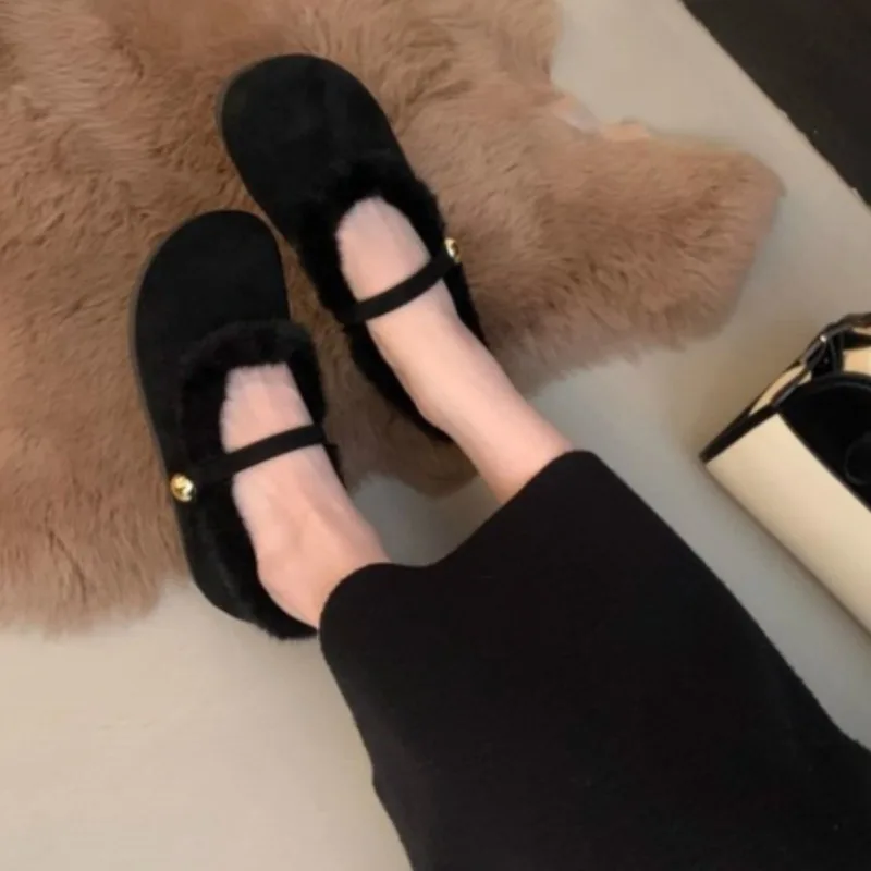 2024 новые женские туфли на плоской подошве с квадратным носком теплые плюшевые