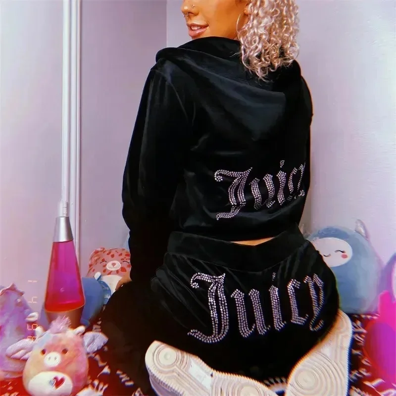 Фото Премиум косплей-костюм для женщин Juicy Couture, зимний, с длинными брюками, худи, комплект из нескольких предметов, на молнии, спортивный костюм Cro Cos. №5