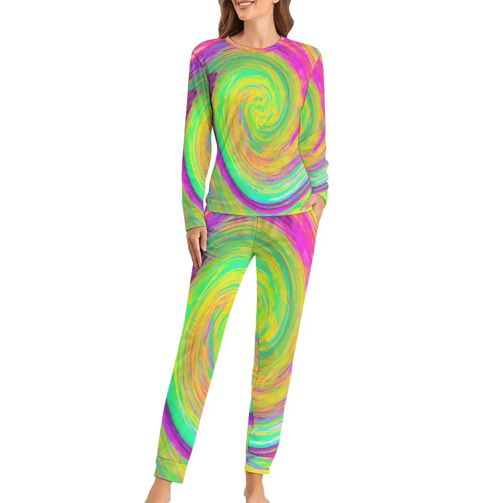 

Женская жидкая пижама с длинным рукавом, желтая Повседневная Свободная пижама в абстрактном стиле