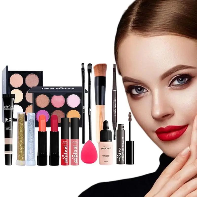 

Make Up Kits Adult Long Lasting Makeup Gift Set 16 Pcs Professional Makeup With Brush Matte And Glitter Eyeshadow Lip Gloss Brow