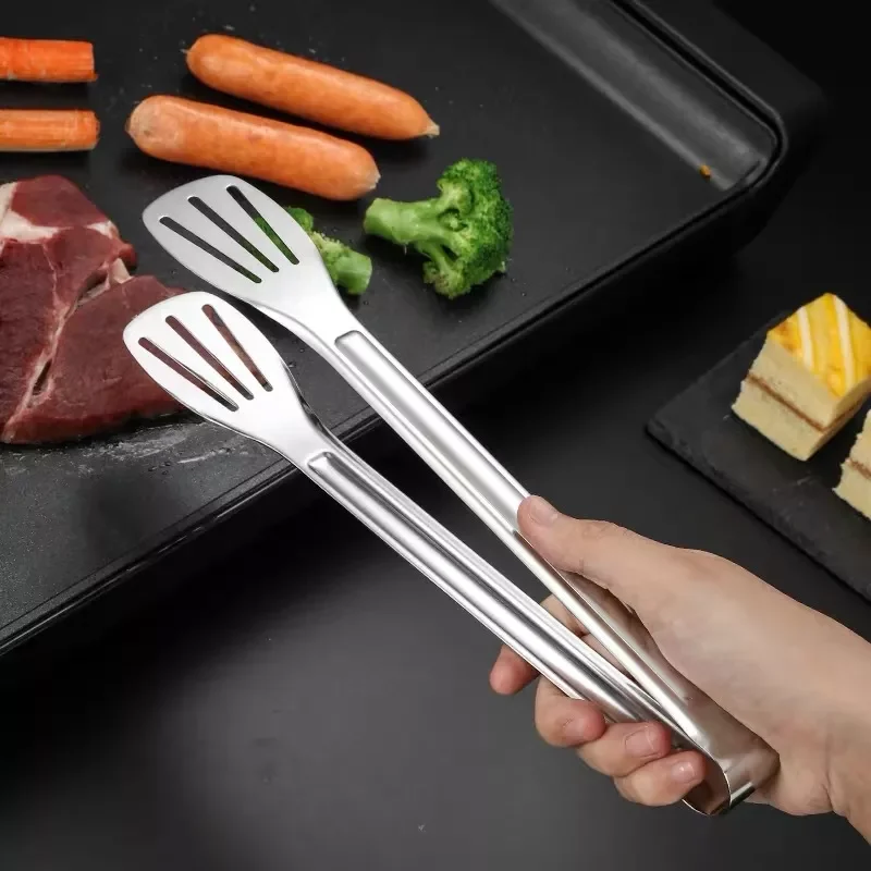 Stainless Steel Hollow Out Food Clip Tongs BBQ Kitchen Cooking Food Serving Buffet Utensil Thickened Steak Clip Bread  Food Clip