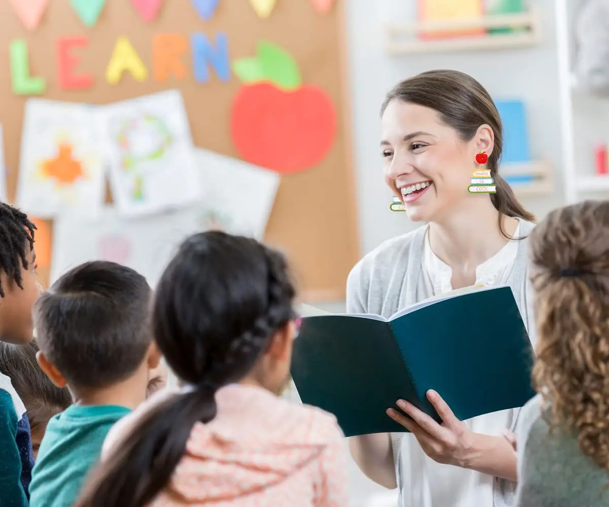KMOKN Beaded Teacher Earrings Statement Pencil Apple Book Drop Earrings Teacher Appreciation Gifts Back To School Jewelry Set