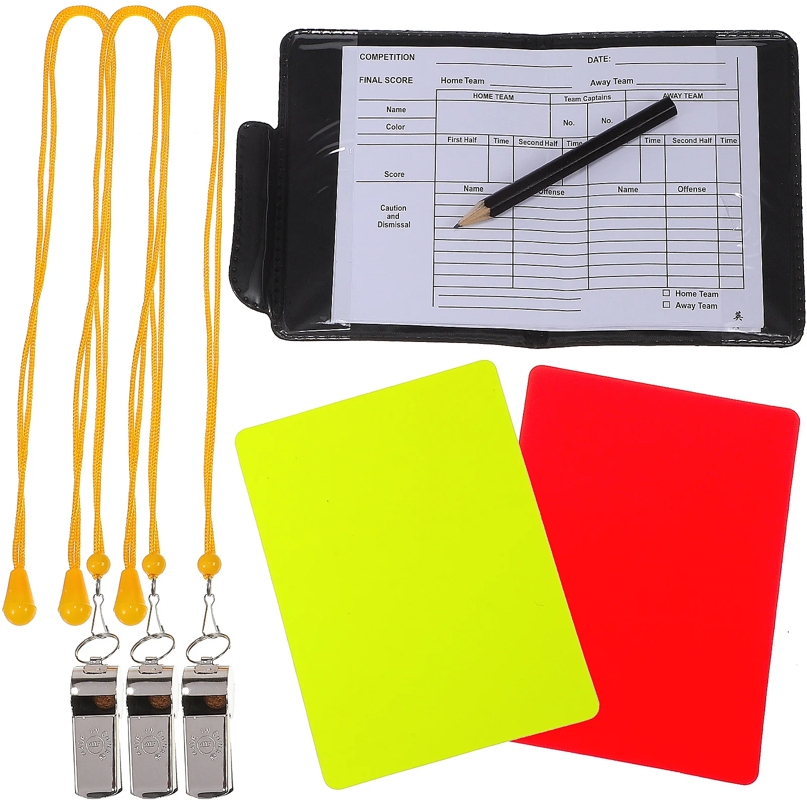 

1 Set Soccer Referee Kit Referee Whistles Referee Card Score Sheet for Basket Volleyball Matches